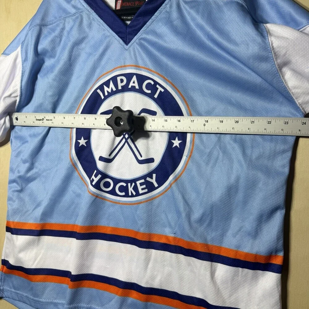 Impact Hockey Mens Small Jersey Carlson‎ 72 Blue Orange V Neck Hockey Shirt
